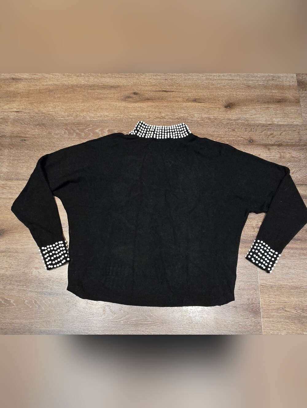 LIV MILANO Black Mock Neck Sweater with Pearl Embellishments - Size S - Picture 3 of 7